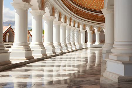 古典建筑中的白色柱廊高清图片