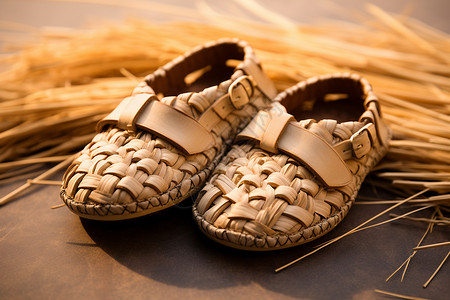 复古的麻绳草鞋高清图片