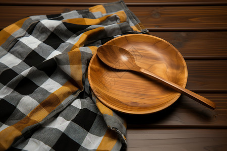 自然原木的木盘餐具背景图片