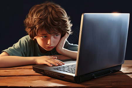 玩电脑游戏失败的外国小男孩高清图片