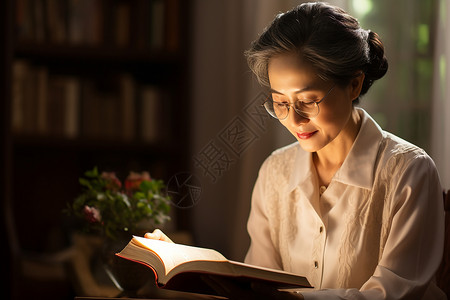 正在看书的中年女人背景图片