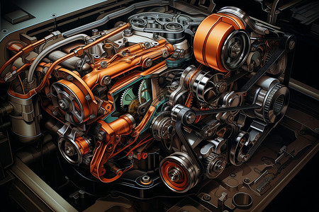 精心打造的汽车引擎细节背景图片