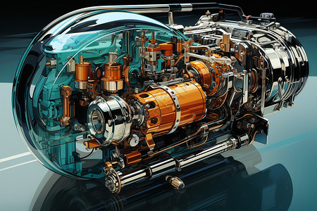 汽车发动机引擎悬浮之美插画