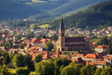 山谷中的小镇背景图片