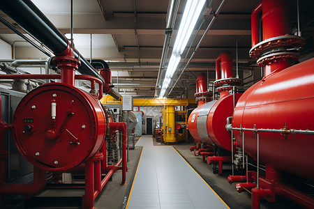 工厂内的红色锅炉背景图片