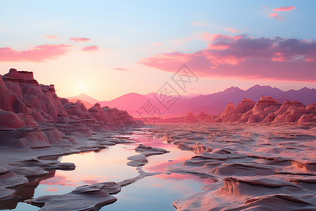 沙漠的岩石河流背景图片