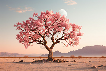 柔和桃沙漠里的植物树木背景