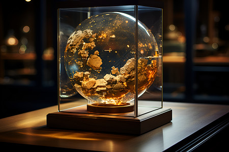 玻璃罩里的圆形地球仪背景图片