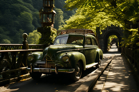 复古的绿色汽车背景图片