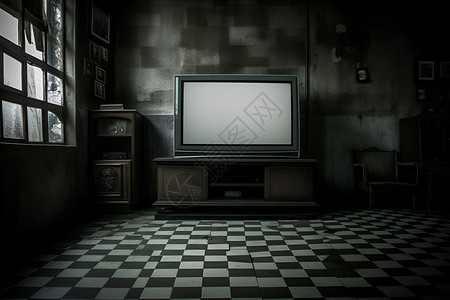 黑暗房间中的电视机背景图片