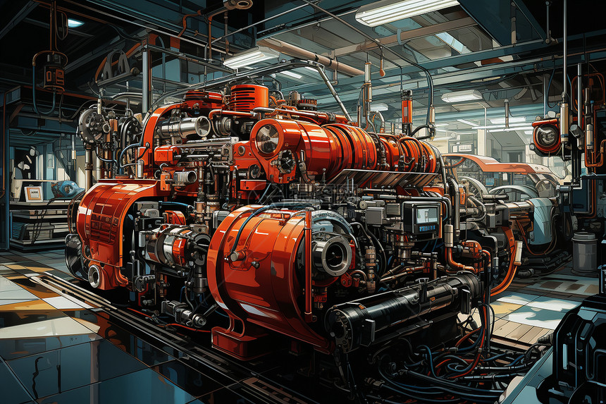 工厂中的巨大发动机图片