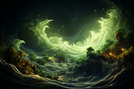 迷幻的绿浪背景图片