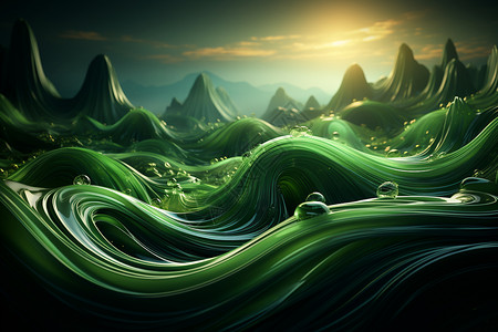 抽象的绿浪背景图片