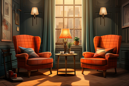 房间内的红色沙发和台灯背景图片
