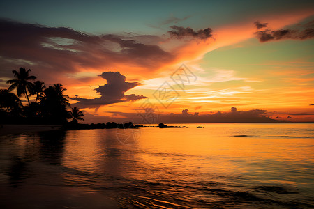 夕阳下的海边风景背景图片