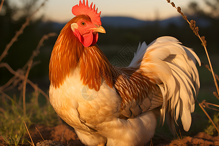 饲养的农业公鸡背景图片