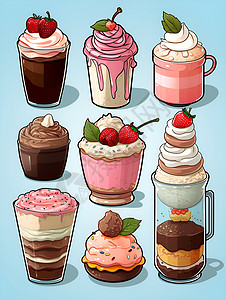 设计的甜品插画背景图片