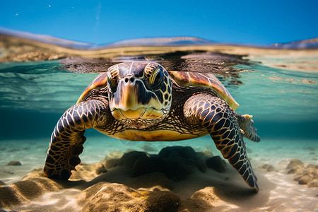 海洋中的生物海龟背景图片
