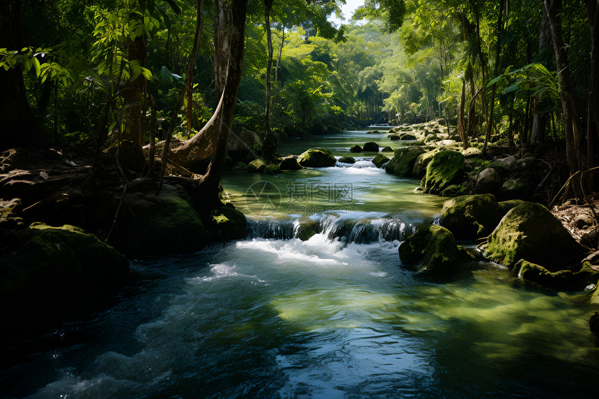 森林中流淌的河流图片