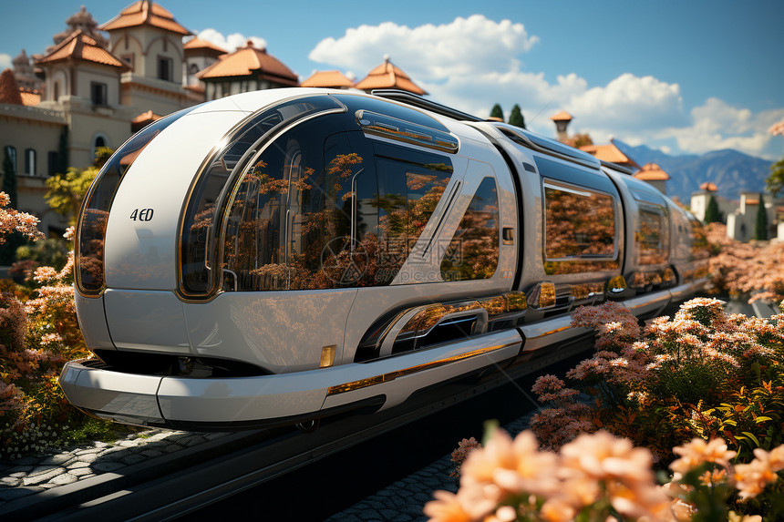 未来城市里的轨道列车图片