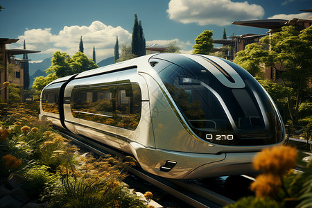 花园城市里的高速列车高清图片