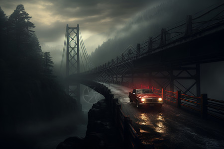 桥上行进的汽车背景图片