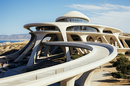高速公路上的未来建筑背景图片