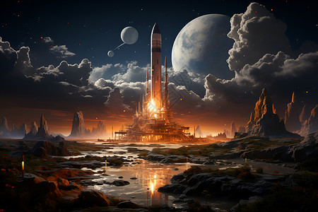 未来探索的火箭发射器背景图片