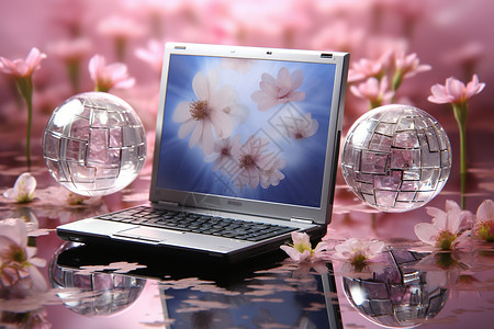 花朵中的电脑网络艺术背景图片