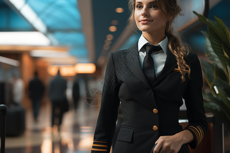 机场大厅里一名空姐背景图片
