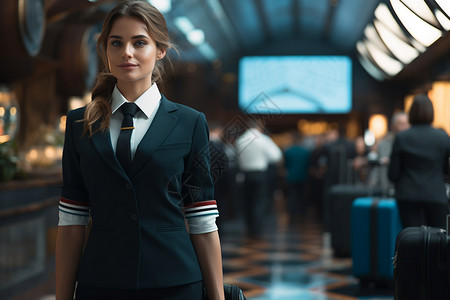 机场内一名空姐背景图片