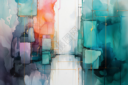 水彩风格素材迷宫中的立方体艺术背景