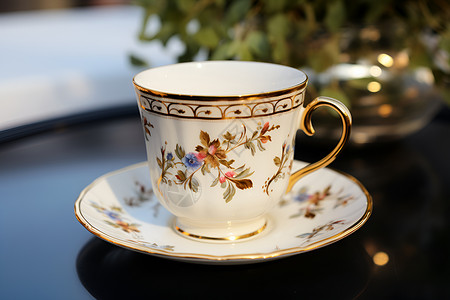 茶杯与瓷盘背景图片