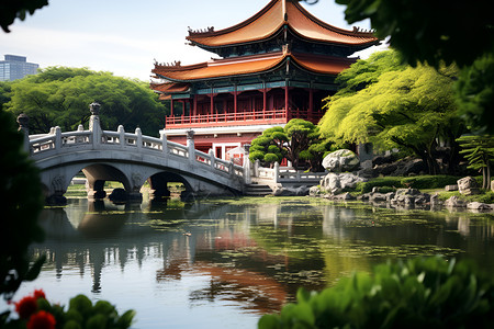 中式园林建筑背景图片