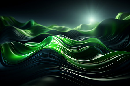 绿色曲线光效流动的绿色浪潮设计图片