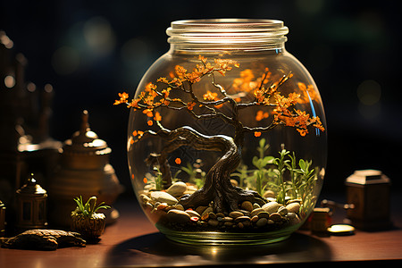 玻璃罐里的盆栽背景图片