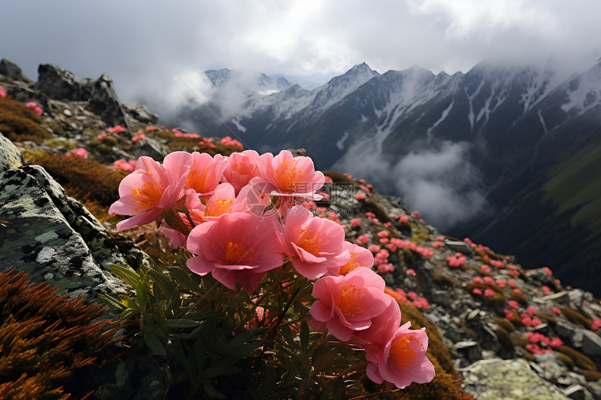 粉色花束的山峦图片
