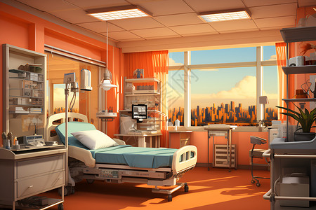 转移病房里的病床插画