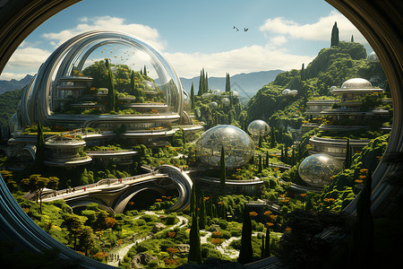 未来主义的温室城市背景图片