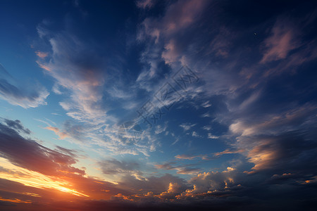 夕阳余晖下的天空景观背景图片