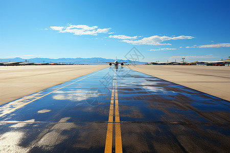 蓝天下的飞机场跑道高清图片