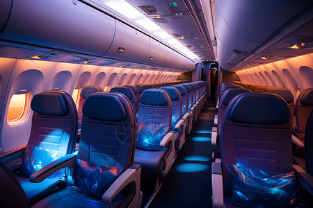 皮质座椅宽敞豪华的飞机客舱内部背景
