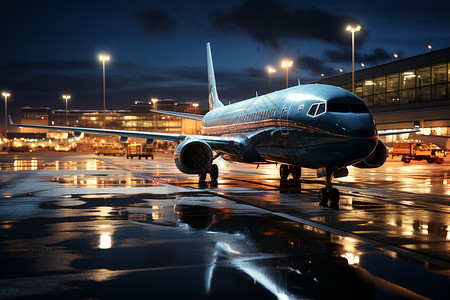 夜幕下的机场停机坪背景图片