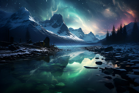 星空璀璨的冰岛极光背景图片