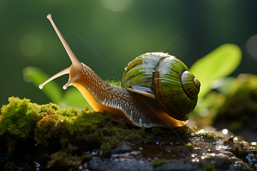 静谧丛林中的蜗牛图片