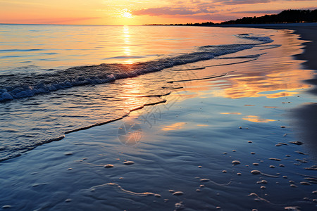 夕阳下的海滩背景图片