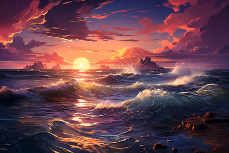 浪漫日落的海洋景观背景图片