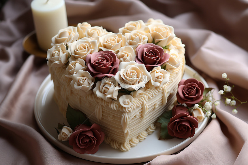 甜蜜浪漫的鲜花奶油蛋糕图片
