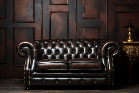 豪华复古装饰的皮质沙发背景图片