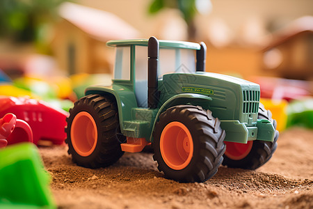 农场中的玩具拖拉机高清图片